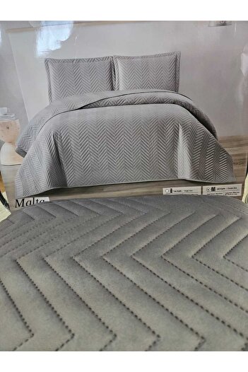 AKSU HALI Lux Özerdem Aksu Velvet Mattress Topper Modern Double Personality Gray 240X260 .50X70 2 Pillowcases