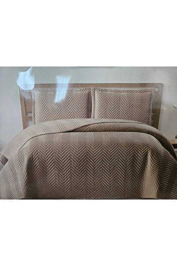 AKSU HALI Lux Özerdem Aksu Velvet Mattress Topper Modern Double Beige 240X260 .50X70 2 Pillowcases