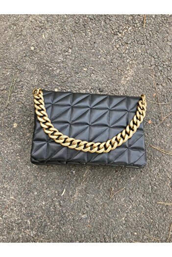 SWORDS CONCEPT Large Size Black Bag with Chain ​​Detail
