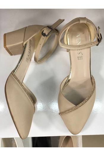 Ventes 6797Z Satin Stone Short Heeled Closed Toe Evening Dress Shoes