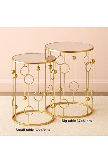 genric FFD Gold Mirrored Nesting Side Tables Set of 2 – Geometric Metal Frame Accent Coffee Table