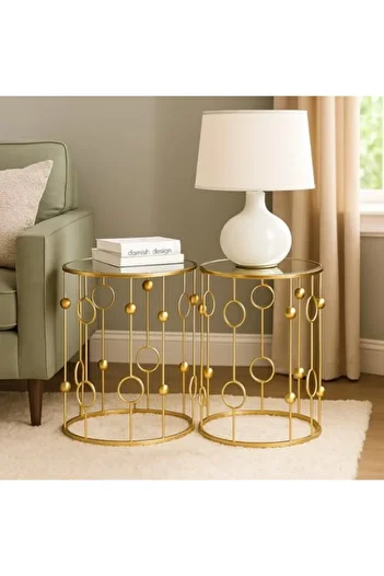 genric FFD Gold Mirrored Nesting Side Tables Set of 2 – Geometric Metal Frame Accent Coffee Table