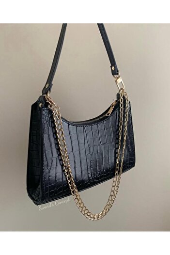 SWORDS CONCEPT Chain ​​Detail Crocodile Leather Baguette Bag