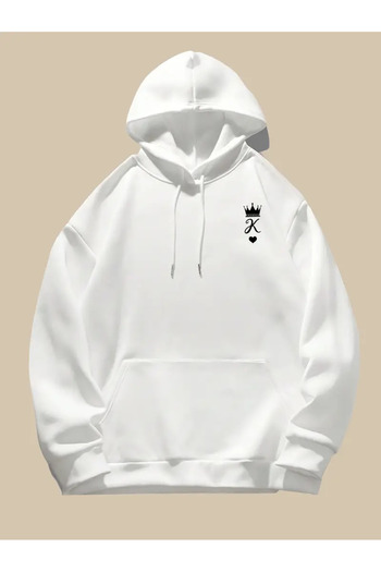 bellanova Copy -Crowned K Letter Printed 3 Thread Hooded Sweatshirt