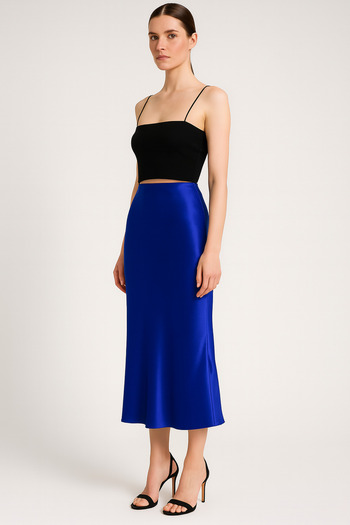 bravorite for brave women Fusta Midi din satin albastru