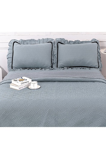 CHIRASO CHIRASO Bedspread Set, VELVET, with Ruffles, 3 Pieces, 230x250 cm, 2 Pillowcases 52x72 cm, UNI