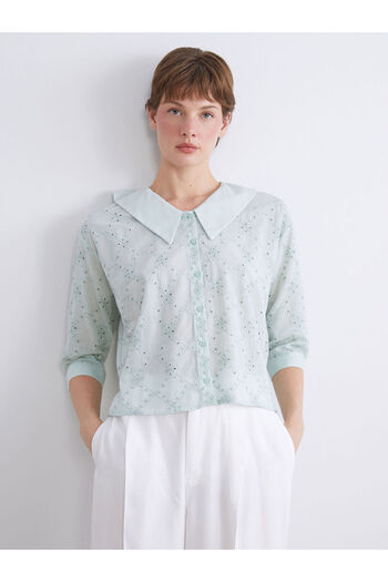 LC Waikiki Green Baby Collar Openwork Embroidered Women's Shirt