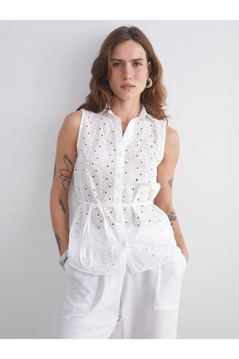 LC Waikiki Ecru Openwork Brode Women's Shirt