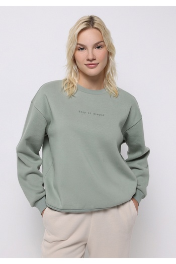 Colin's Regular Fit Round Neck Printed Women's Green Sweatshirt