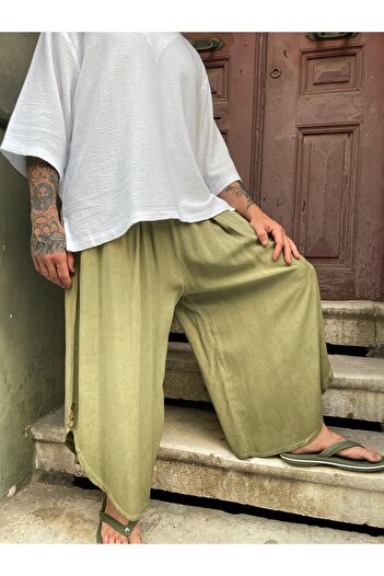 Bohoyasam Unisex Bol Paça Pantolon, Pamuklu Salaş Pantolon, Yazlık Rahat Pantolon, Bohem Kapri Pantolon