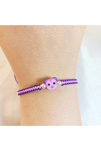 Crystal Atelier Macrame Knitted Unisex Bracelet with Bear Figure - Handmade Cute Design - Cute Teddy Bear Bracelet