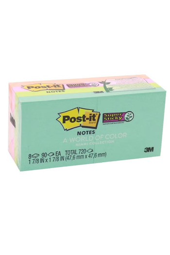 Post-it Super Sticky Trendy Self-Stick Notes Miami – 1 7/8" x 1 7/8", 720 Sheets