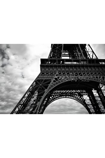 Harikabirev Amazing | Black&White Color Eiffel Tower Macro Model | Framed Tempered Glass Table Single Horizontal