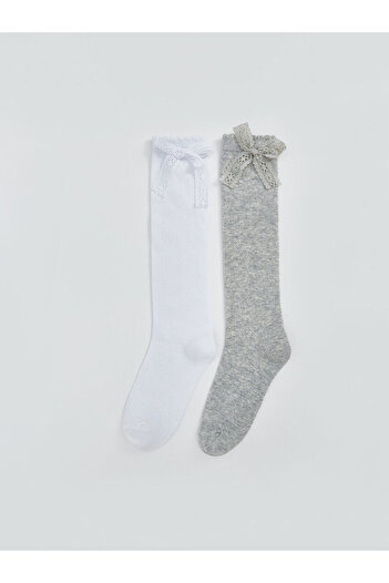 LC Waikiki Lcw Kids Bow Detailed Girls' Knee High Socks 2-Piece (W5)