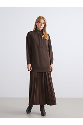 LC Waikiki Καφέ γυναικείο φούτερ με ψηλό γιακά oversize