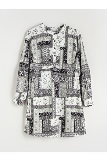 LC Waikiki Black Judge Collar Patterned Women's Tunic