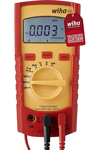 wiha Digital Multimeter up to 600V AC, CAT 4 with two AAA batteries and LCD display (45218)