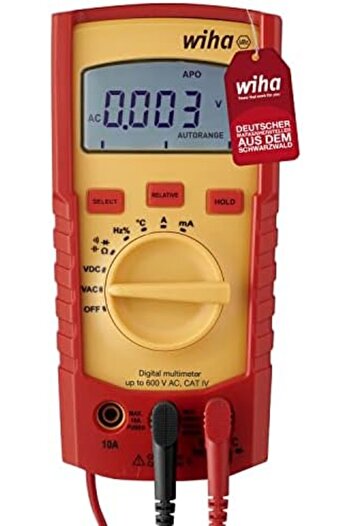 wiha Digital Multimeter up to 600V AC, CAT 4 with two AAA batteries and LCD display (45218)