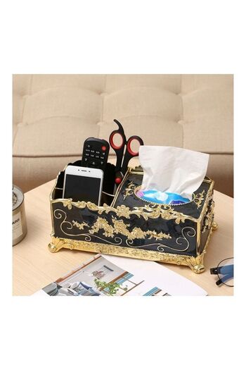 Raffine Luxury Multi Functional Tissue Storage Box Black 24x12x10.5cm