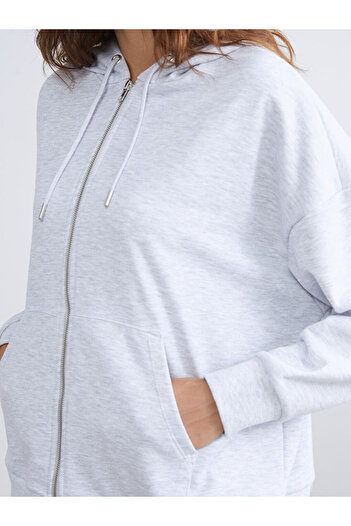 LC Waikiki Hooded Oversize Women's Zippered Sweatshirt