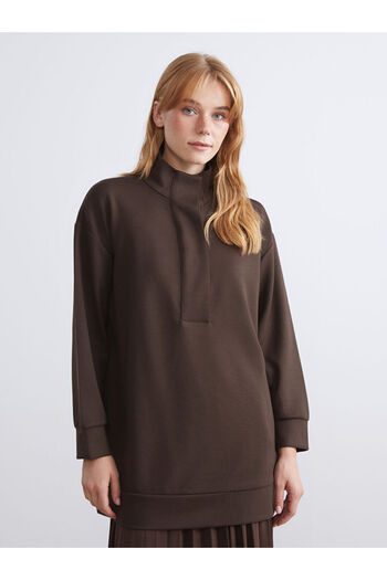 LC Waikiki Καφέ γυναικείο φούτερ με ψηλό γιακά oversize