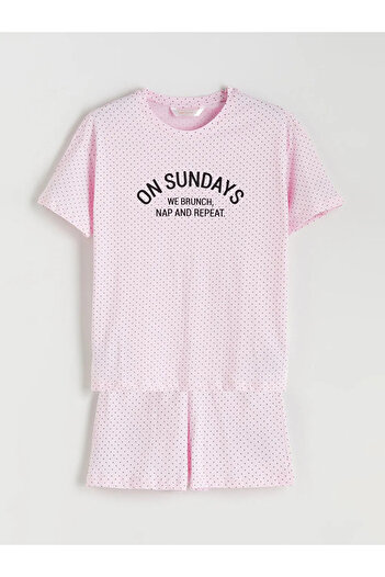 LC Waikiki Lcw Dreampink Polka Dot Women's Shorts Pajamas Set