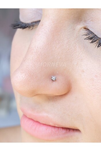 MORNEVA Titanyum | Kristal Yıldız Taşlı Minimal Spiral Kancalı Burun Piercingi Hızma (1 Adet)