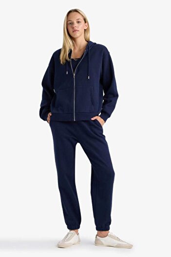 DeFacto Relax Fit Hooded Basic Απλό Φούτερ με χοντρό φερμουάρ C1809AX25AU