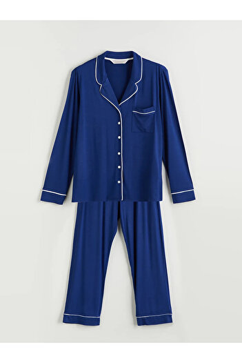 LC Waikiki Lcw dreamnavy blue shirt collar women's pajama set