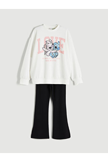 LC Waikiki Sparkling Choices from Shining Store |   Stitch Printed Girls' Sweatshirt and Pants 2-Piece Set
