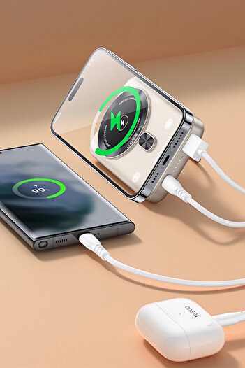 Yesido YP60 Magsafe Powerbank 10.000 mAh 20W Type-C 18W USB ve 15W Kablosuz Şarj Çıkışlı PD Magsafe Wireles