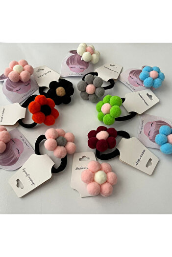 klubeconcept Handmade Pompom Flower Hair Clip 10 Colorful Soft Accessory