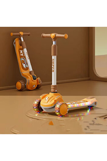 rexa Kids' 3-Wheel Flash LED PU Scooter with Extra-Wide Deck Foldable Design Made