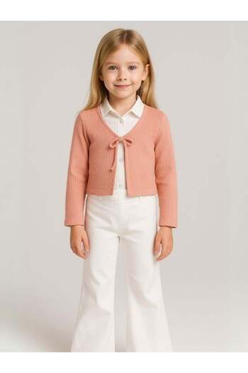 Zekids Girl's Seasonal Knitted Tie-Up Cardigan