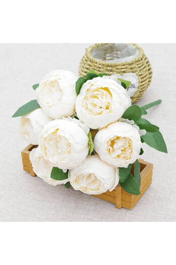 MD Aspiz Flowers Artificial Luxury Peony Rose Bouquet 7 Pieces (Without Pot) Bridal Bouquet Vase