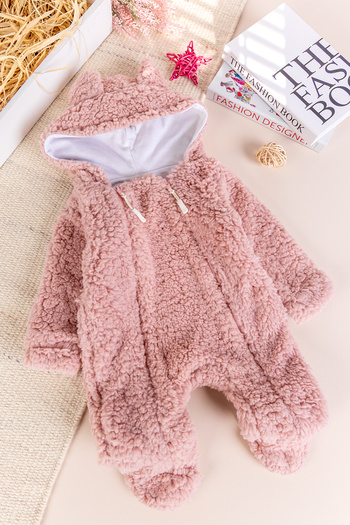 Babymod Welsoft Plush Winter Baby Girl/Boy Jumpsuit with Hooded Teddy Bear Figure