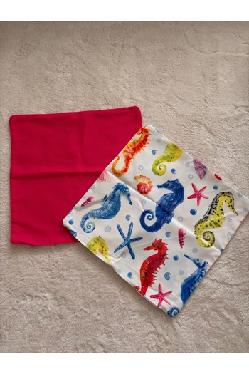 Ayd Home 2 Li Seahorse Model Cushion Cover Fuchsia Blue Zipper Decoration Balcony Pillow Case