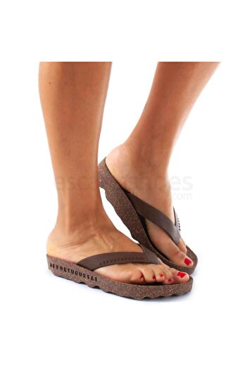Asportuguesas Γυναικείες παντόφλες με σόλα από φελλό Feel Natural Strape Brown