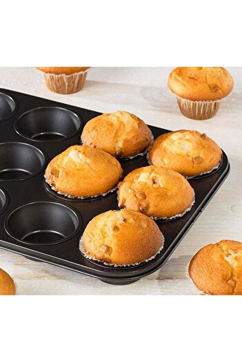 Evvano 12 Compartment Metal Non-Stick Muffin Cake Mold