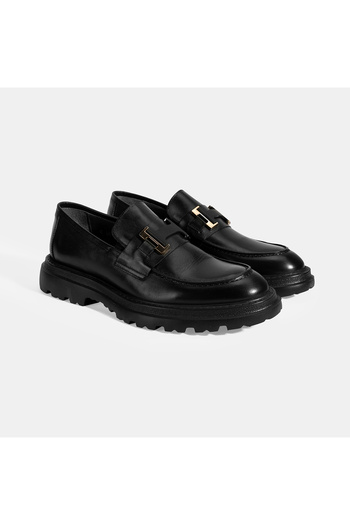 Desa Men's Black Metal Buckle Detailed Leather Loafer