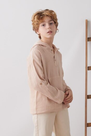 Magu Muslin Hooded Boys' Shirt Comfortable and Stylish Design