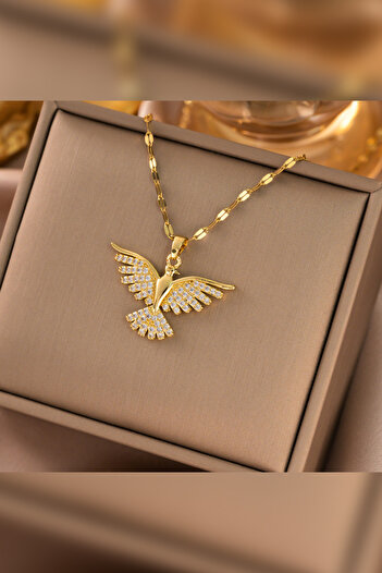 The Collection Zircon Phoenix Steel Necklace Tarnish-Free Gold Zircon Stone Steel Necklace