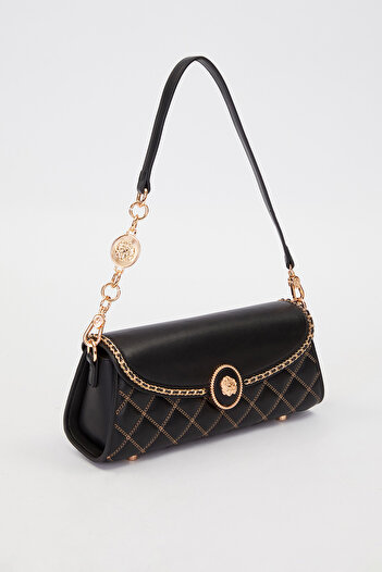 Levidor Stylish Women's Shoulder Bag with Quilted and Metal Chain Detail 930390 Black