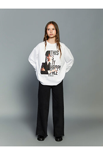 LC Waikiki Crew Neck Wednesday Printed Girl's Sweatshirt