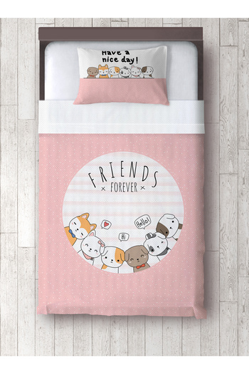 yok yok evim eve dair her şey Happy Friends Patterned Baby Kids Single Pique and Pillowcase Bedspread Set