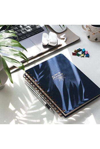 STOREMAX Snshop A5 Spiral Bound Hardcover Linen Checkered Undated Notebook Navy Blue 467437