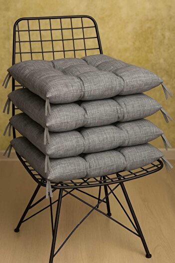 UMEL HOME ECO GRİ Renk Sandalye Minderi Düğme Dikişi Detaylı 40x40cm Bağcıklı 4 ADET