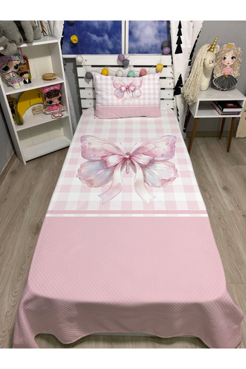 yok yok evim eve dair her şey Butterfly Patterned Baby Kids Single Pique and Pillowcase Bedspread Set
