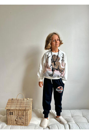Patriko Boy's Jurrasic T-Rex Dinosaur New Season 2 Thread Sweatshirt Tracksuit Bottom Top Set