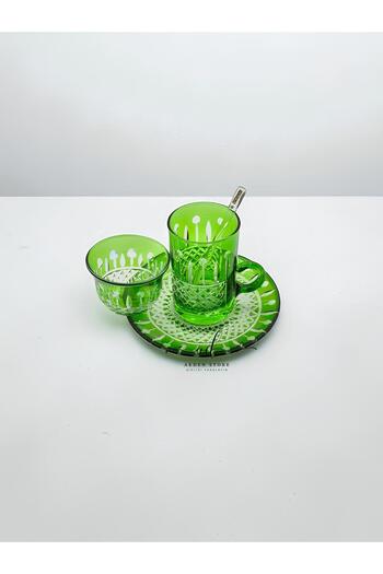 AKDEN STORE Cutting Decor Glass Tea Set and Mira Set Arabic Tea Set 18 Pieces for 6 People